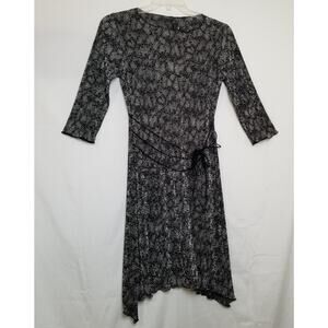 Connected - 3/4 Sleeve Black & White Polka Dot Sheath Shark Bite Hem Size 6P